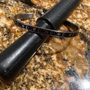 Black Silver Moon Sun Stars Cuff Bangle Bracelet engraving Beautiful Girl